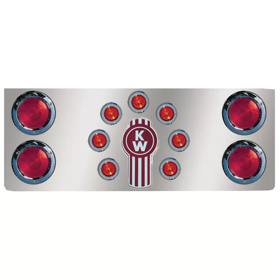 14″ stainless steel rear center panel w/4 round 4″ holes, 7 round 2″ light holes