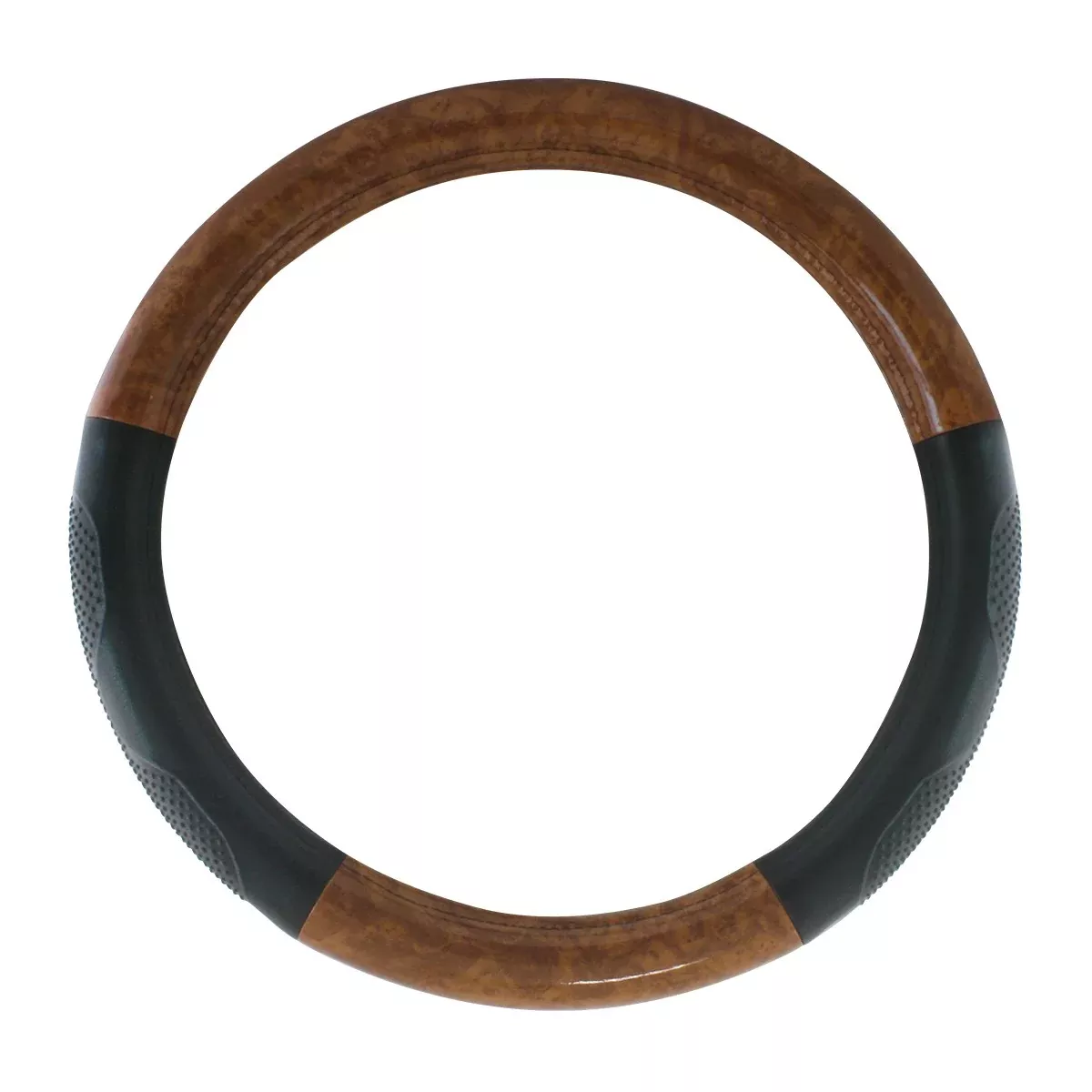 20″ deluxe steering wheel cover – black w/dark wood trim and hand grips