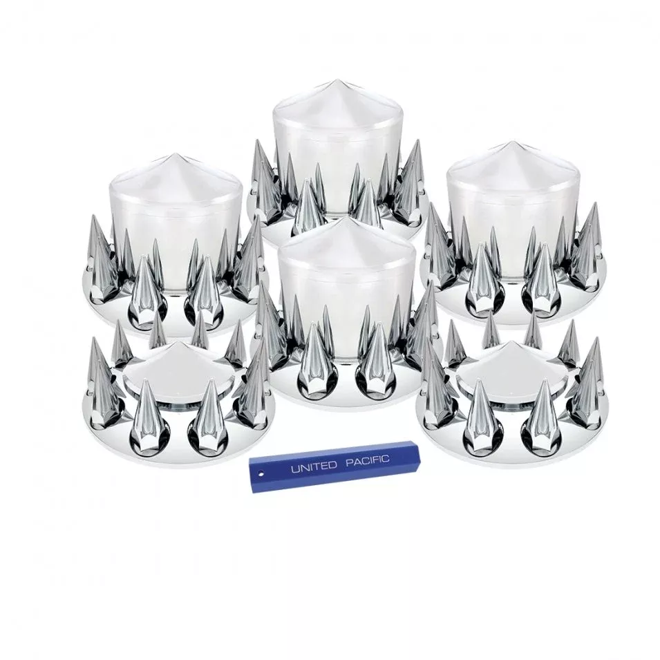 33mm Pointed/Spiked full set of 6 chrome plastic axle covers – 2 steers, 4 drives