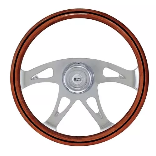“Ace” Wood w/Black Line 18″, 4 Spoke Steering Wheel 285-3003-77502