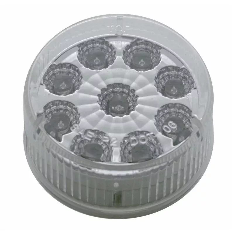 Amber 2″ round 9 diode LED marker light w/reflector – CLEAR lens