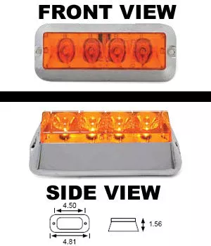 Amber 4 diode LED rectangular marker/strobe light w/chrome base