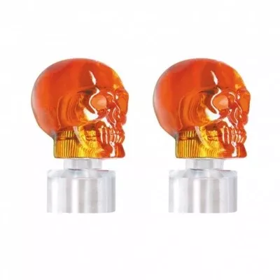 Amber incandescent lighted skull bumper guide top – PAIR