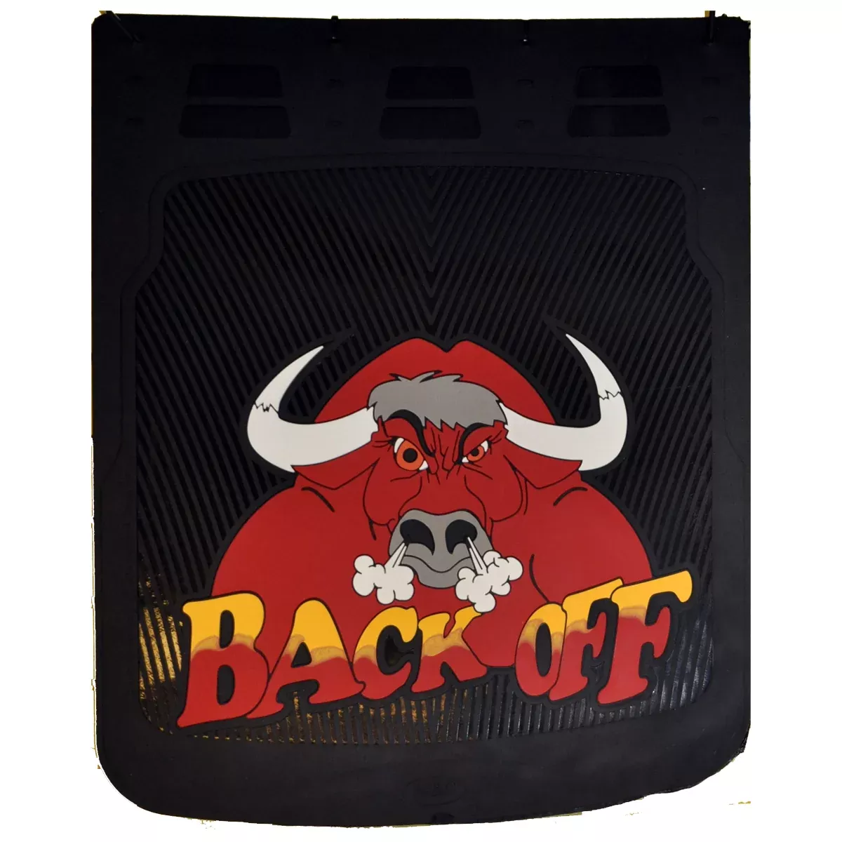 “Back Off” W/Bull 24″ x 30″ Colored Rubber Mudflap – PAIR