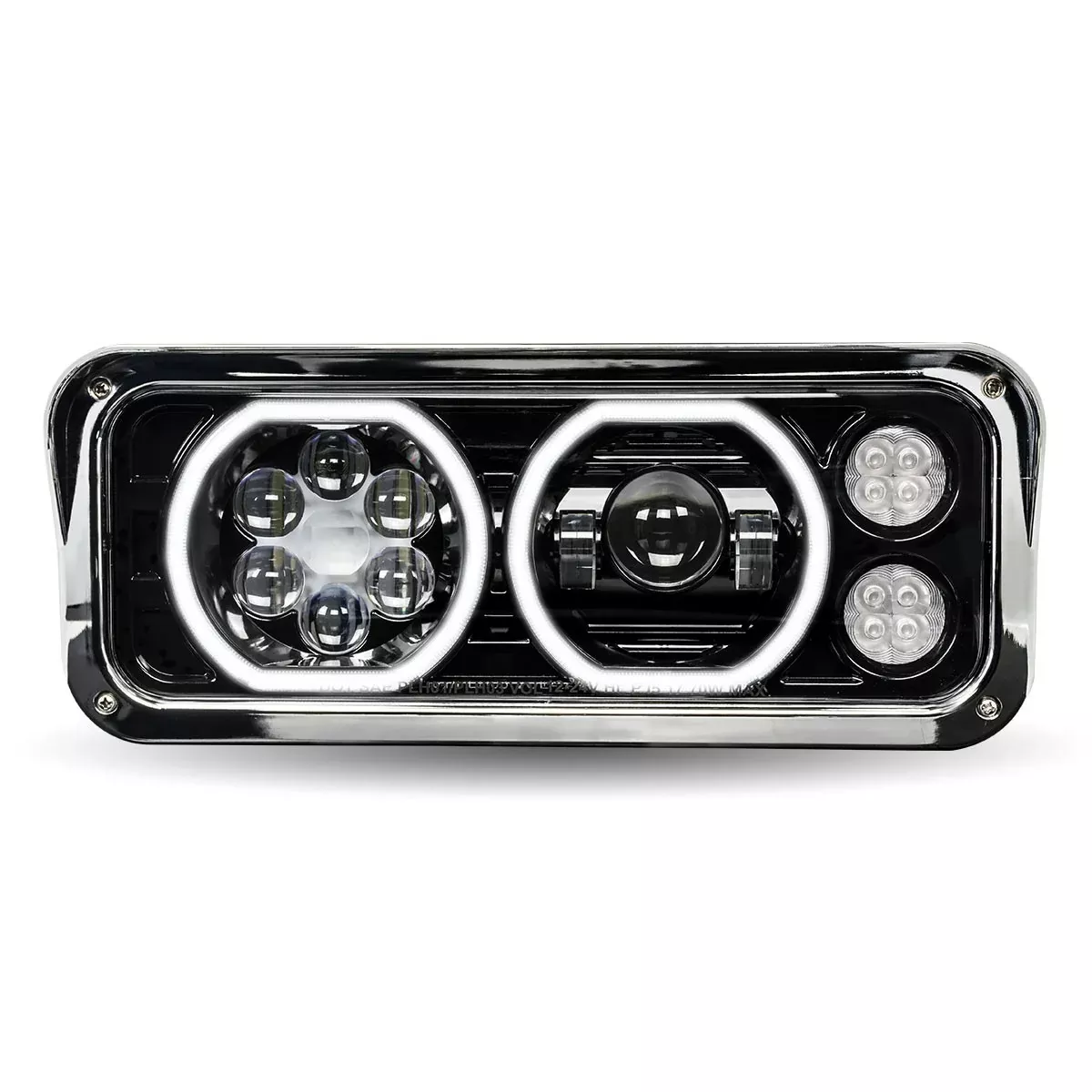 “Blackout” Projector-style LED Headlight W/”Halo” Auxiliary Light for Dual Rectangular Headlights – SINGLE