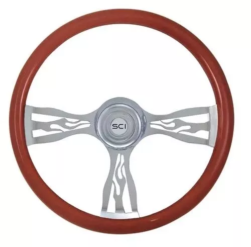 “Blaze” Mahogany Rim 18″, 3 Spoke Steering Wheel 276-3003-77502