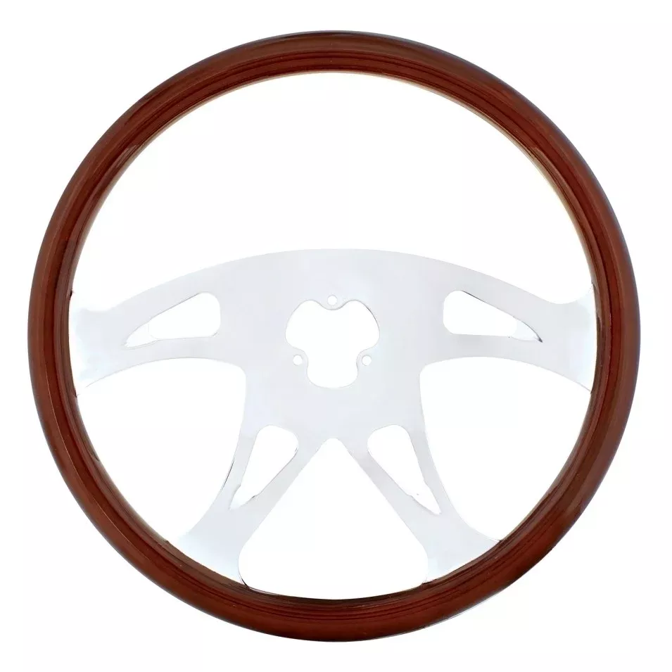 “Boss” Wood Rim 18″ Steering Wheel W/Chrome Spokes – 3 Hole Style