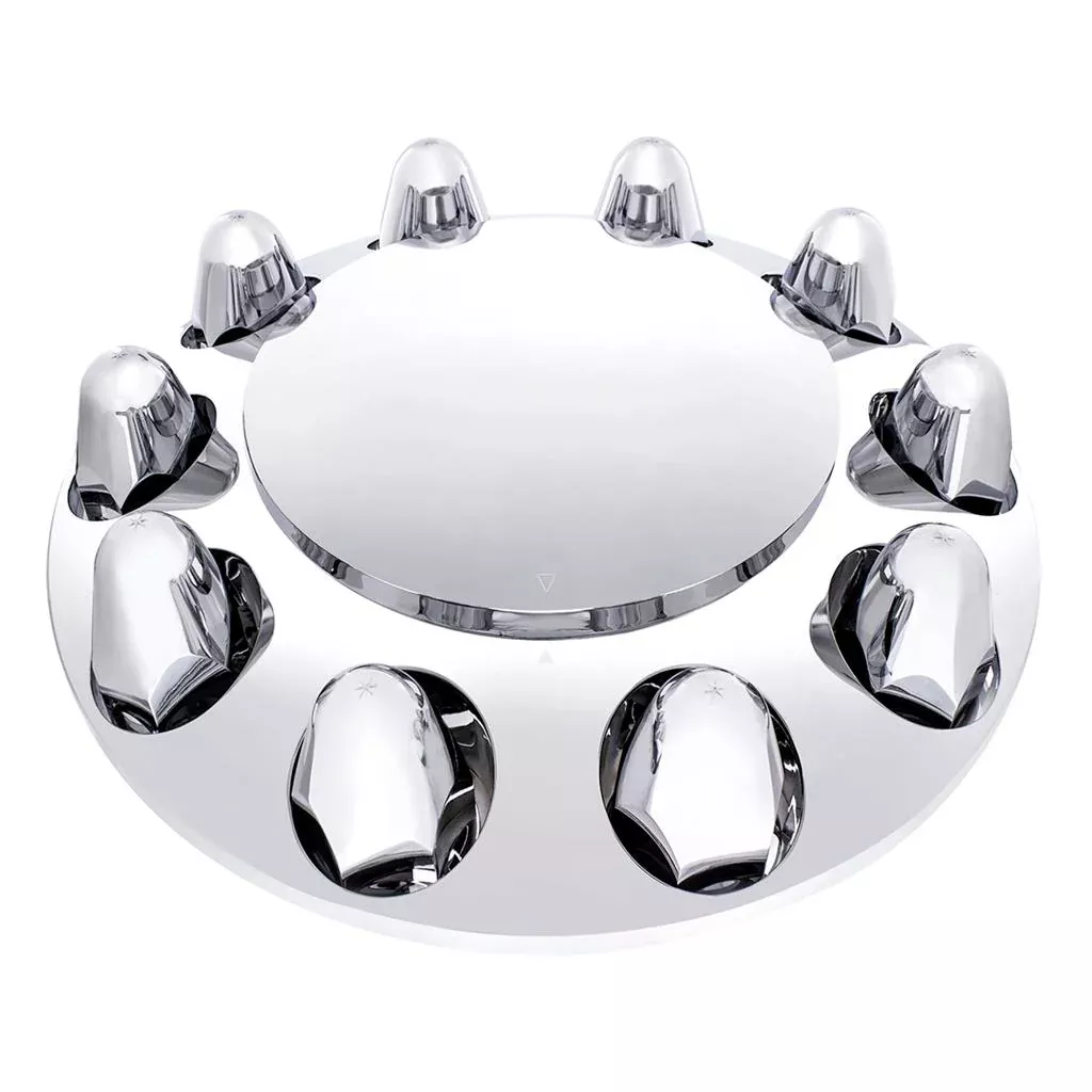 Chrome ABS plastic front axle cover w/ten 1-1/2″ push on nut covers