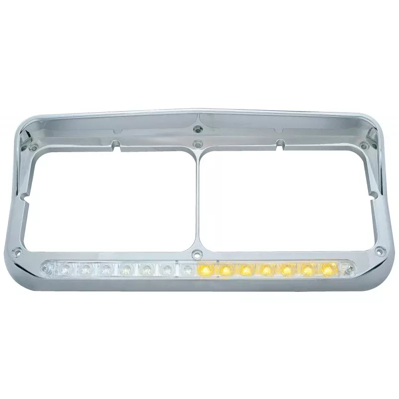 Chrome dual rectangular headlight bezel w/amber LED sequential turn signal – CLEAR lens