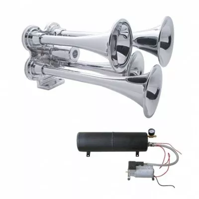 Chrome MINI 4-bell train horn kit w/compressor and air tank