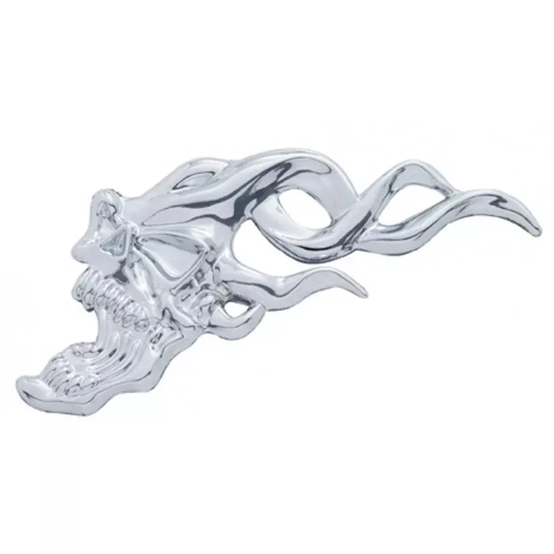 Chrome plastic 3D laughing flaming skull – Faces LEFT