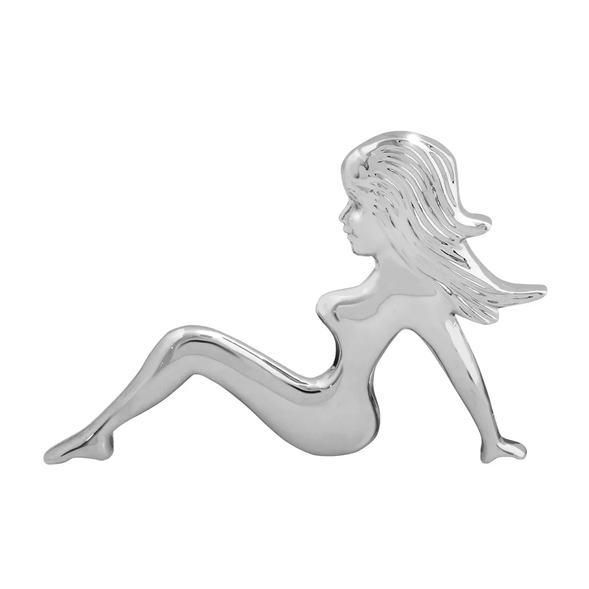 Chrome plastic 3D sitting mudflap girl – tape mount – Faces Left