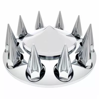 Chrome plastic pointed front axle cover w/33mm extra-long spike lug nut covers
