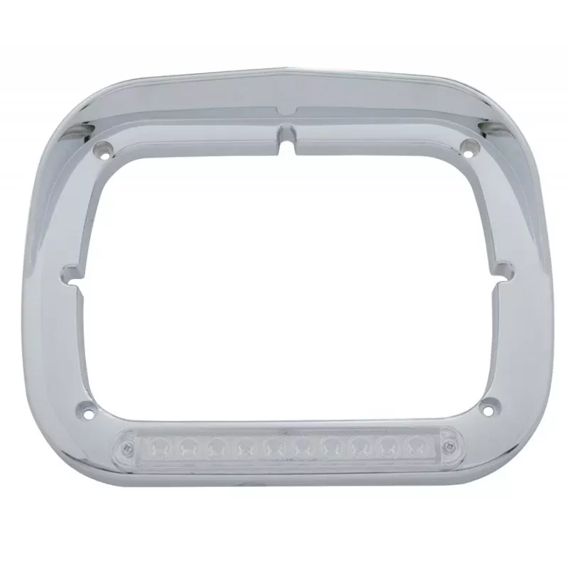 Chrome plastic square headlight bezel w/visor, amber LED turn signal – CLEAR lens