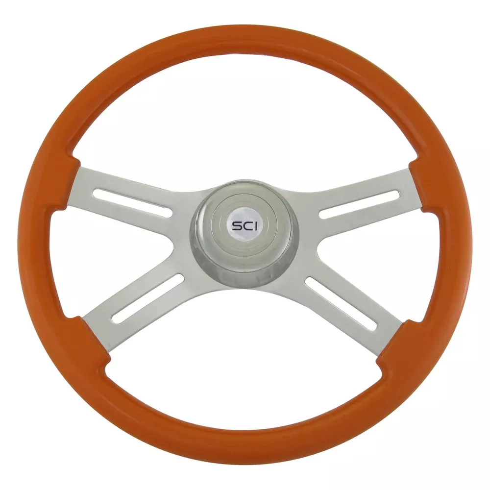 “Classic Orange” finish 18″ wood steering wheel – 3 hole style