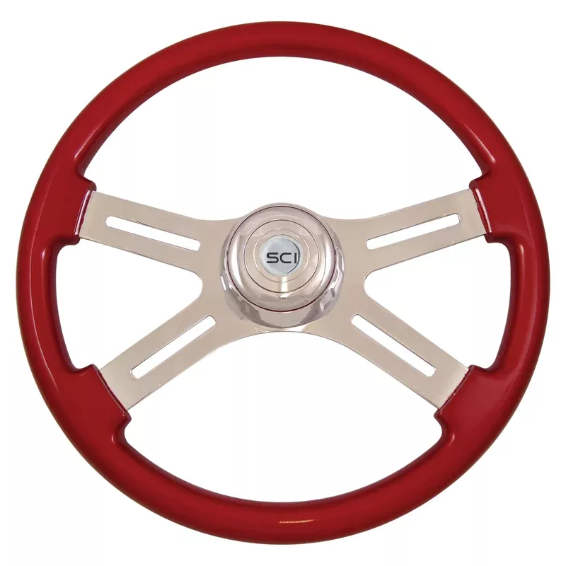 “Classic Red” finish 18″ wood steering wheel – 3 hole style