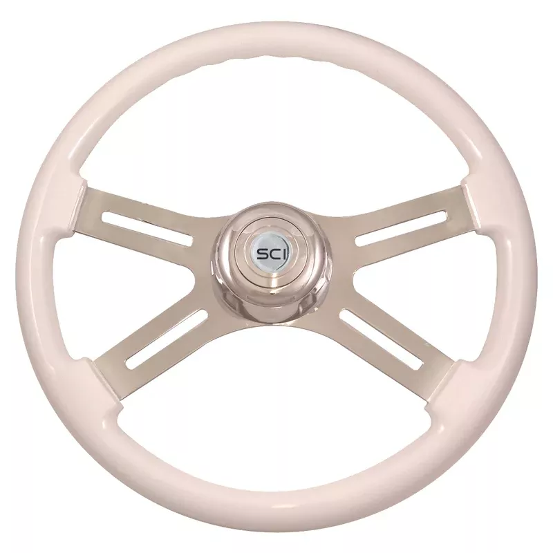 “Classic White” finish 18″ wood steering wheel – 3 hole style