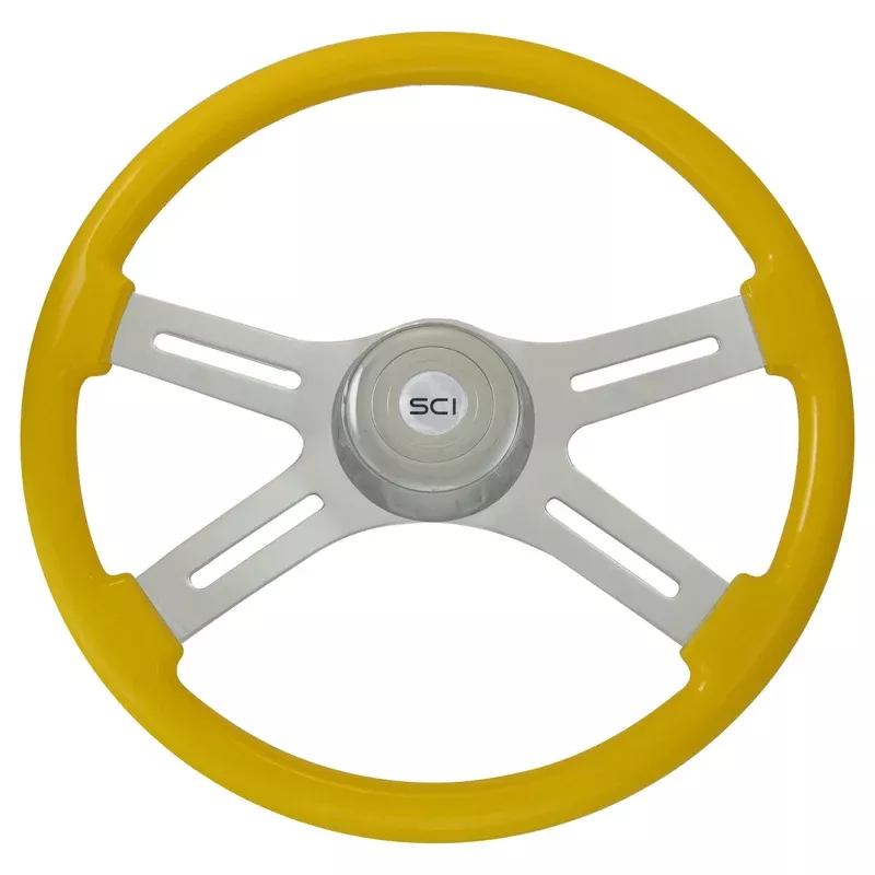 “Classic Yellow” finish 18″ wood steering wheel – 3 hole style