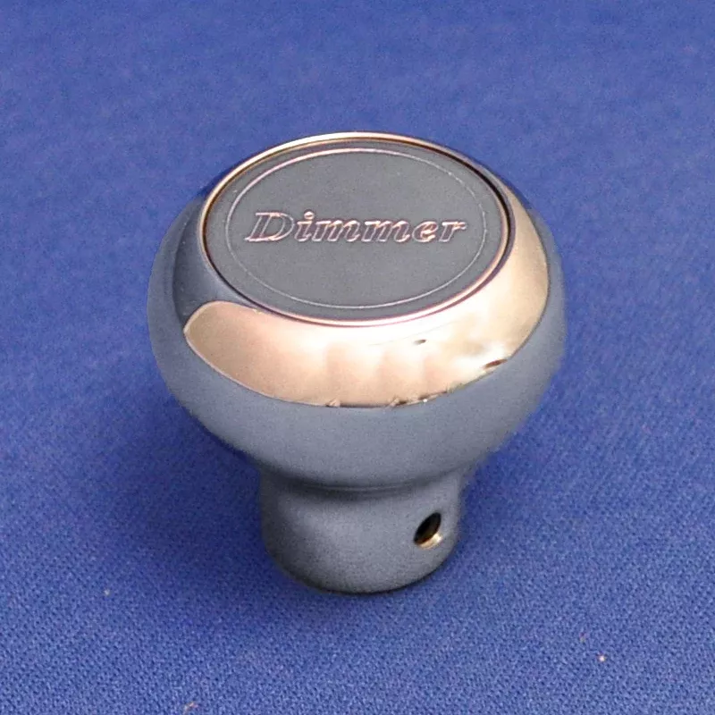 “Dimmer” chrome aluminum dash knob with engraved plate