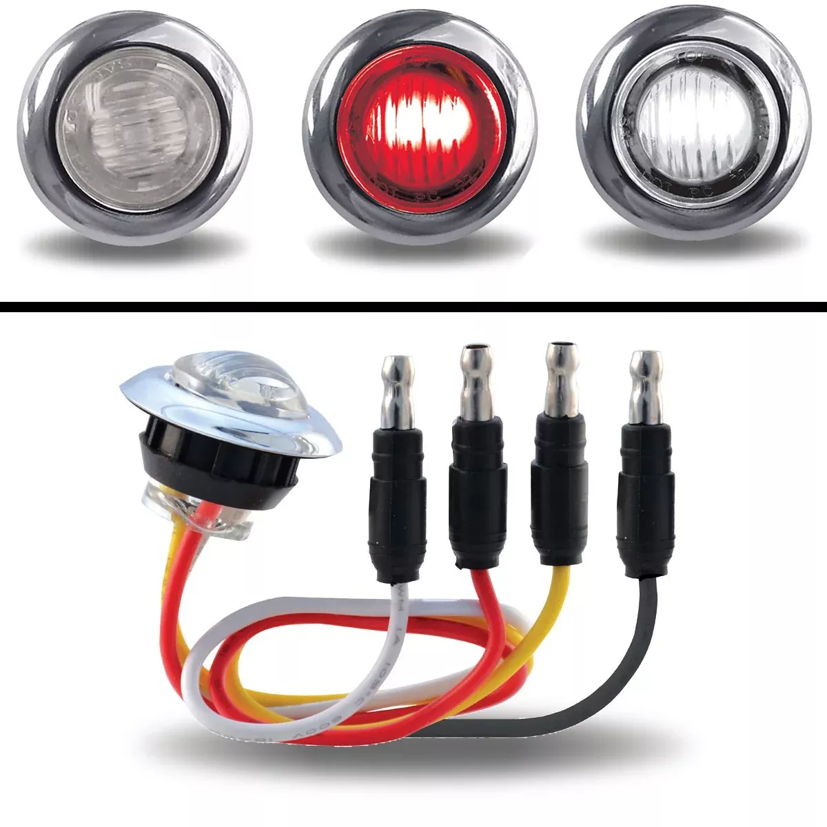 Dual Revolution Red/White 1" mini button LED stop/turn/tail light - CLEAR lens