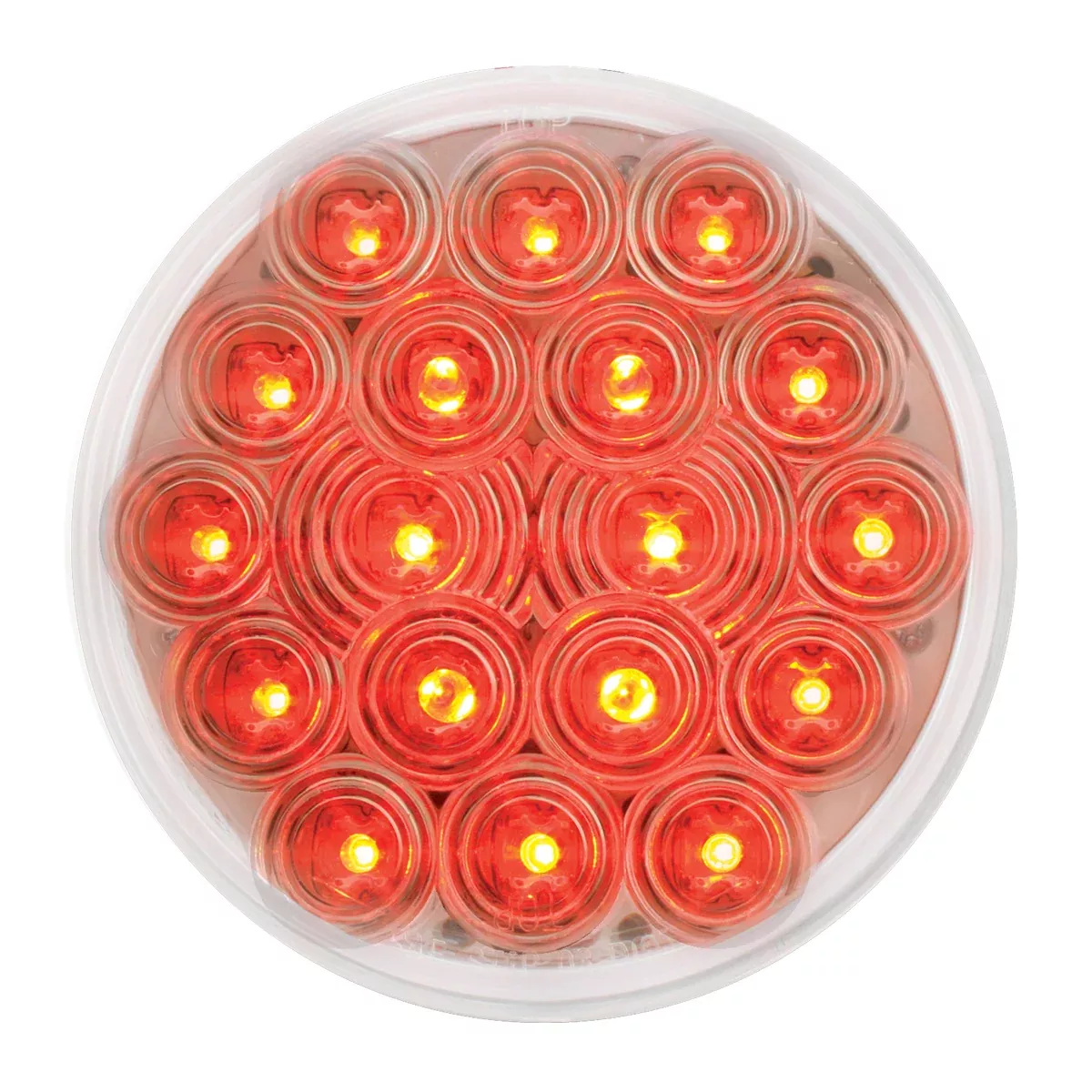 “Fleet” Red 4″ round 18 diode LED stop/turn/tail light – CLEAR lens