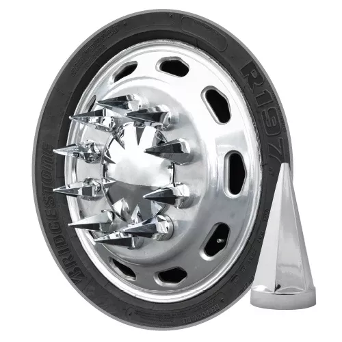 “Hex Pyramid” 33mm chrome plastic screw-on lugnut cover
