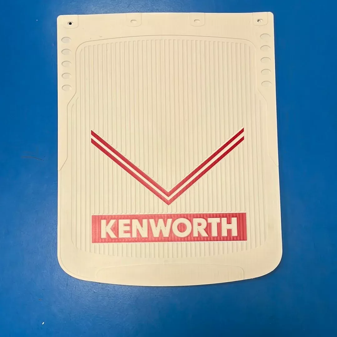 Kenworth 24″ x 30″ white rigid plastic mudflap w/red logo – SINGLE
