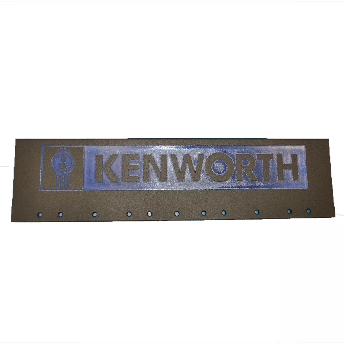Kenworth 24″ x 6″ black quarter fender mudflap w/blue stamped logo
