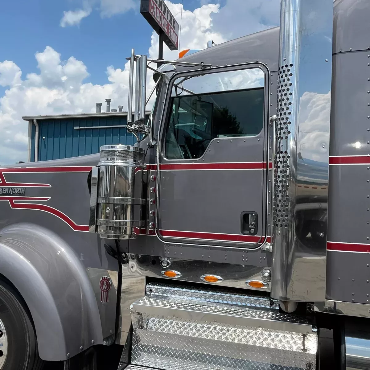 Kenworth w/Daylite Door stainless steel “chopped look” 6″ top of door trim – PAIR