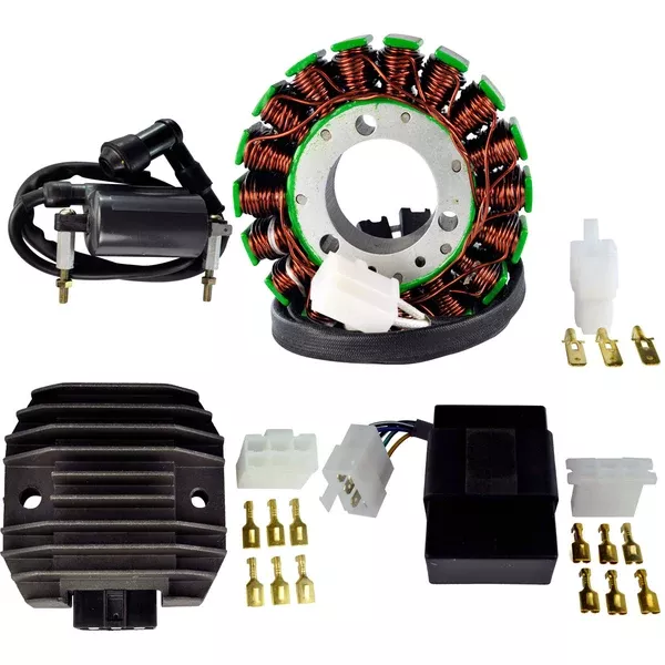 Kit Stator + Voltage Regulator Rectifier + PeakRPM CDI Box + External Ignition Coil for Kawasaki KLF 300 Bayou 1986-1987