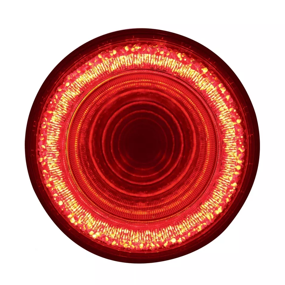 “Mirage” Red 4″ round 24 diode LED stop/turn/tail light – CLEAR lens