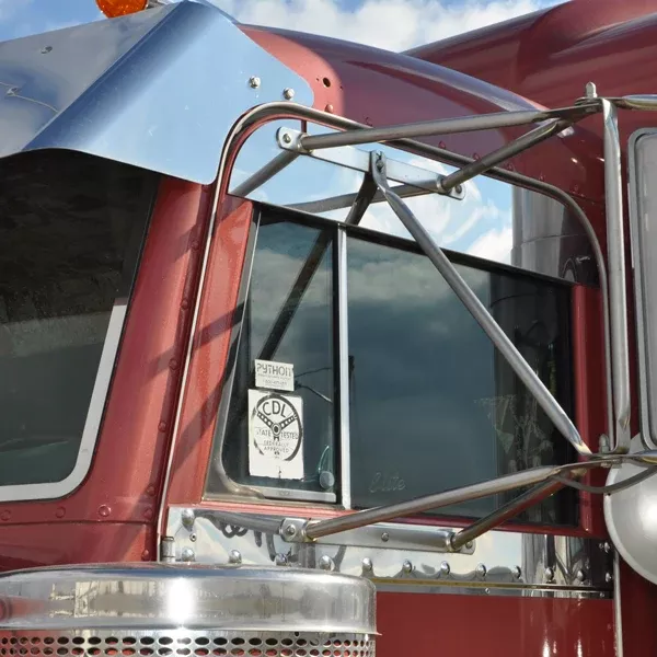 Peterbilt 1973-2004 stainless steel top of door trim – 5″ chopped look, PAIR