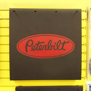 Peterbilt 24″ x 24″ black mudflap w/red stamped logo