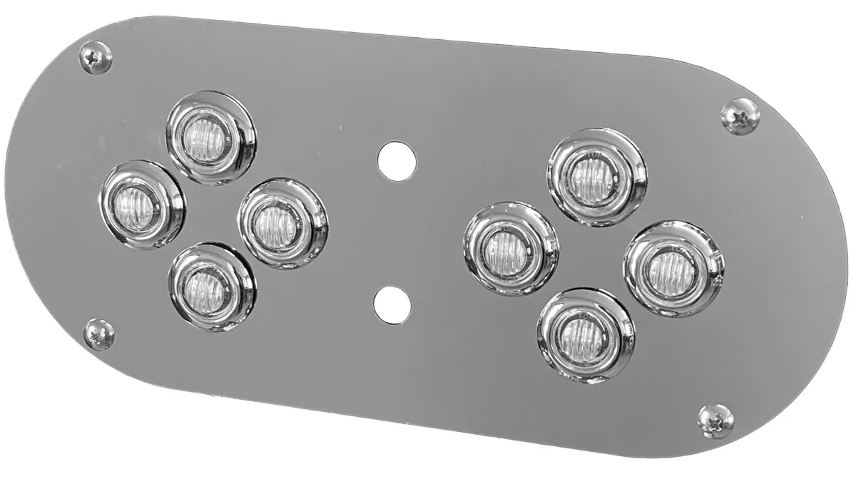 Peterbilt 359/379/389 or Kenworth W900L stainless steel above door dome light plate w/8 MINI watermelon light holes