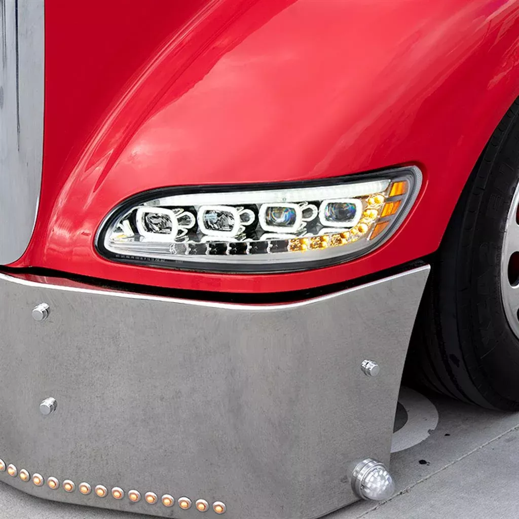 Peterbilt 386/387 2005-2015 chrome quad ALL LED headlight with sequential LED turn signal