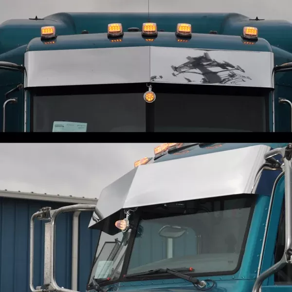 Peterbilt 388 / 389 2005+ “Darwin” 10.5″ stainless steel blind mount drop visor