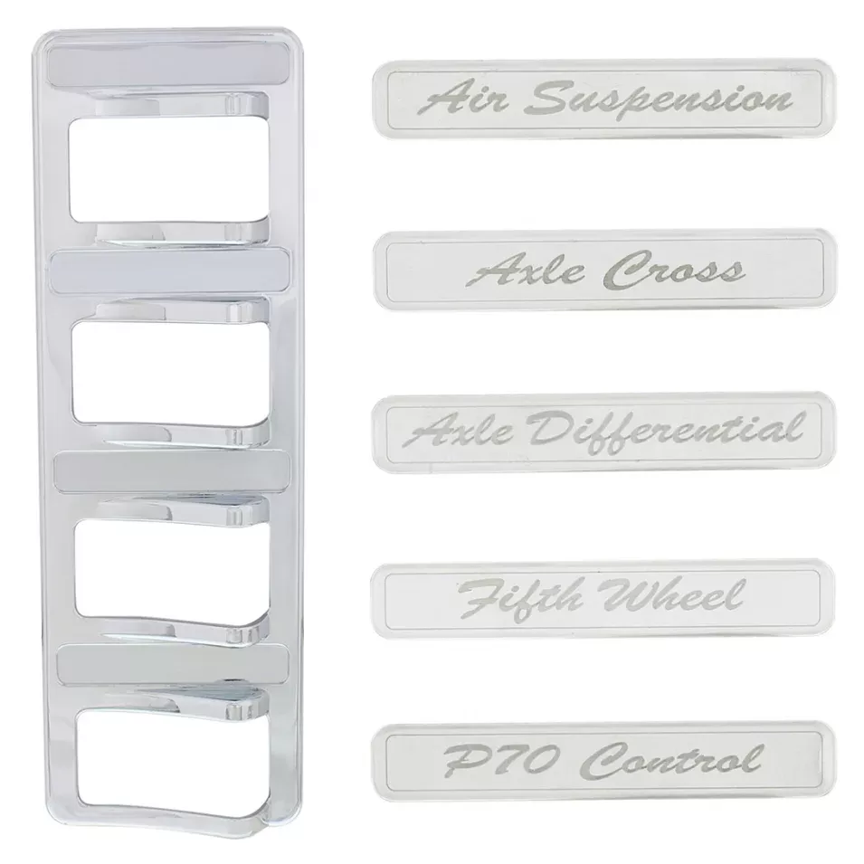 Peterbilt 567/579 chrome plastic rocker switch panel w/stainless steel nameplates - 3 switches