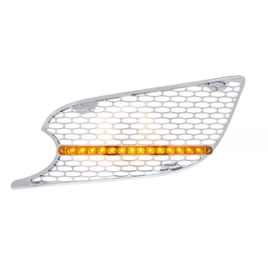 Peterbilt 579 chrome plastic replacement air intake screen with LED turn signal