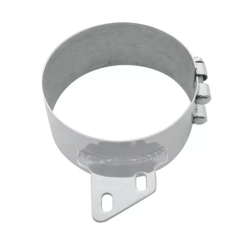 Peterbilt chrome 8″ diameter wide band angled bracket exhaust clamp – SINGLE