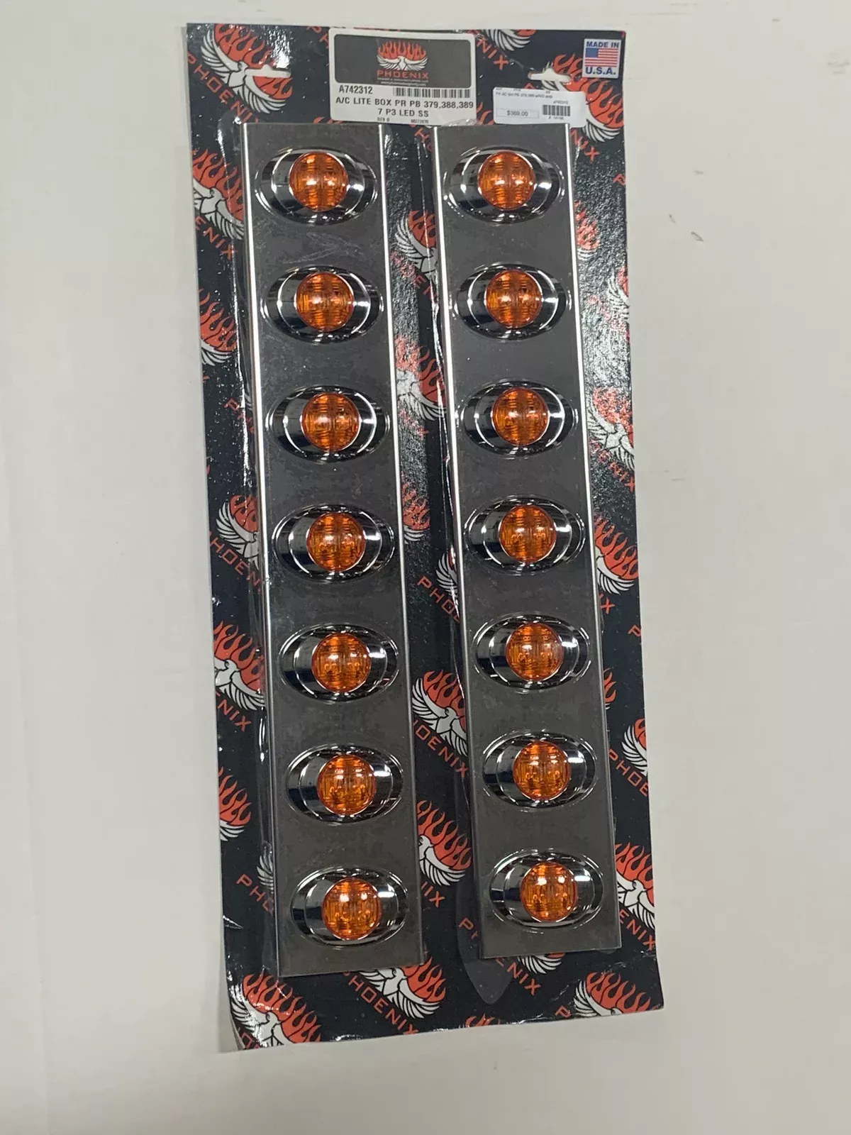 Peterbilt front 15" diameter air cleaner light brackets with 6 Amber M3 LED marker lights - PAIR