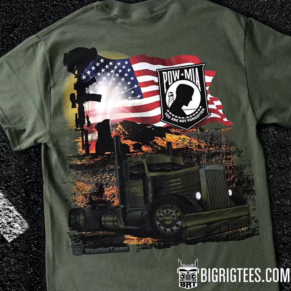 POW /MIA Waving Flag trucker tee shirt