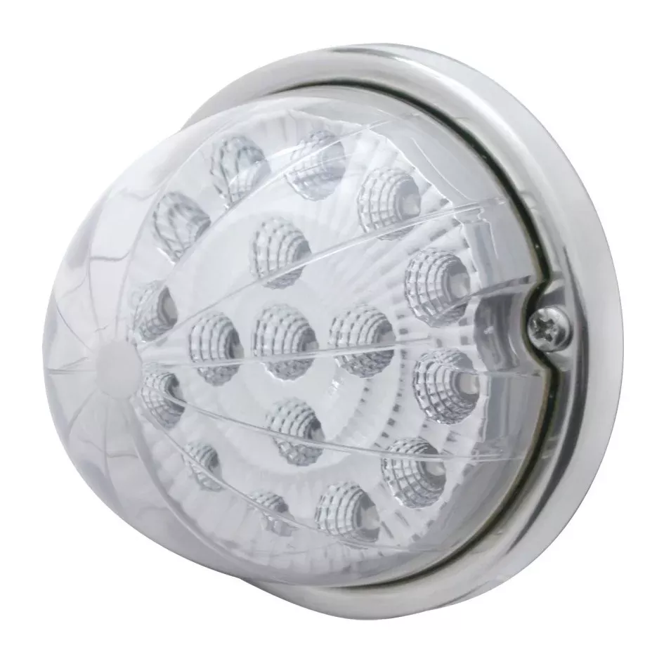 Red 17 diode LED cab light-style turn signal w/reflector and stainless steel bezel – CLEAR lens