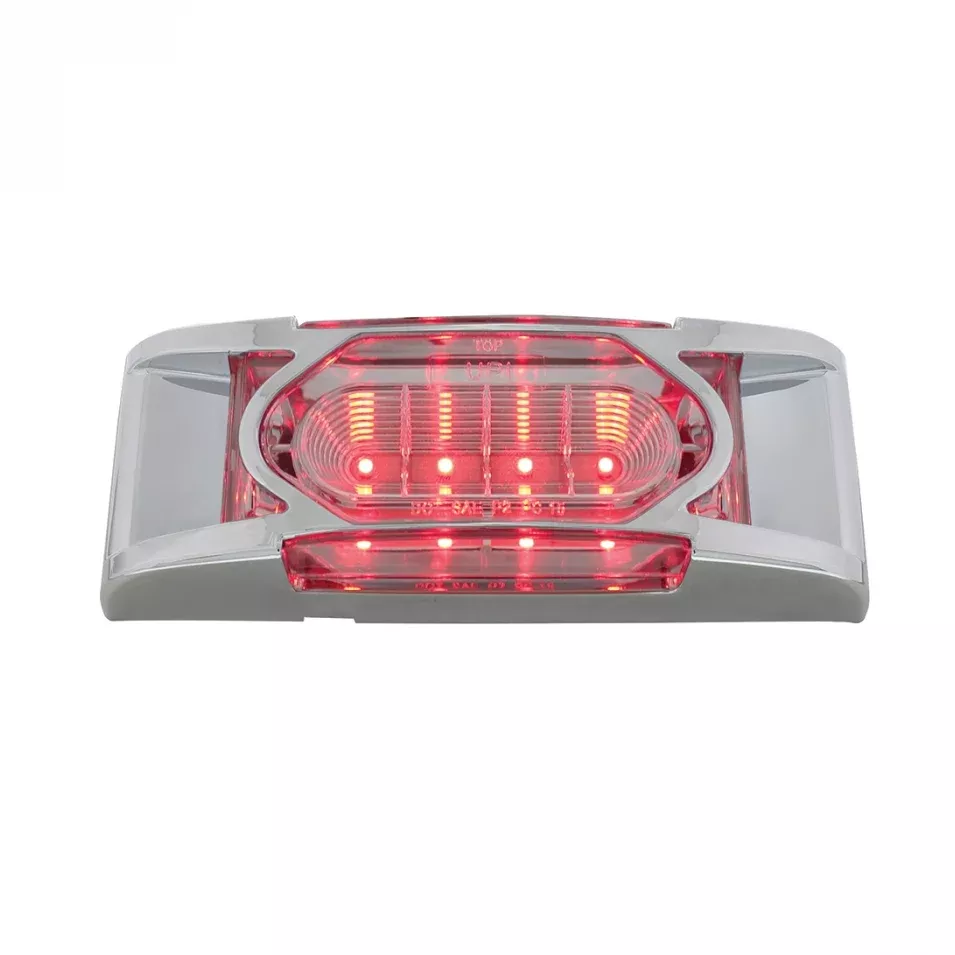 Red 2″ x 6″ rectangular 16 diode LED marker light w/reflector, chrome bezel – CLEAR lens