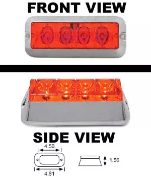 Red 4 diode LED rectangular marker /strobe light w /chrome base