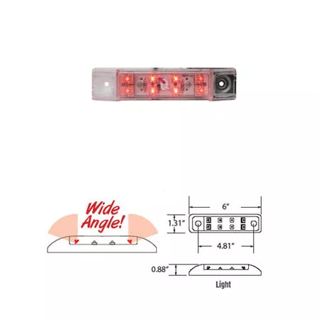 Red 8 diode LED trailer top rail marker light – CLEAR lens