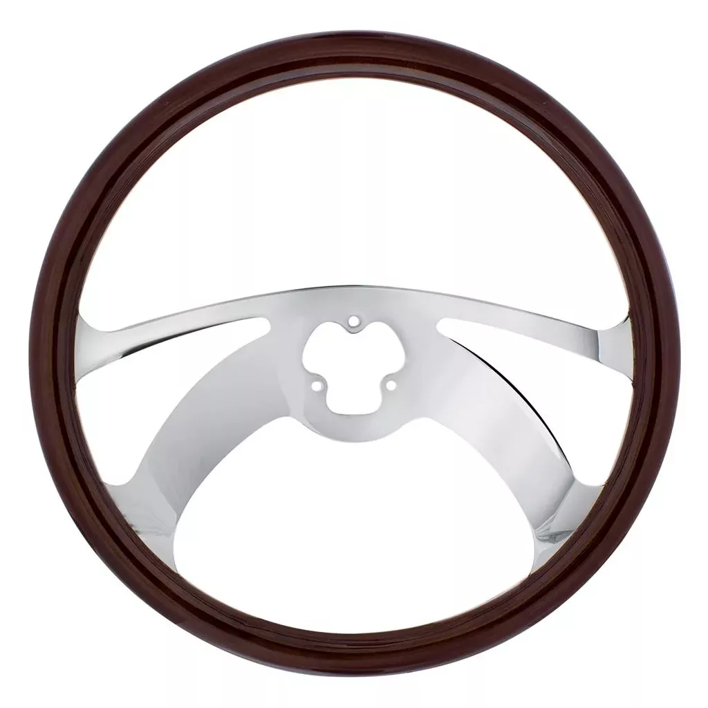“Scorpion” wood rim 18″ steering wheel w/chrome spokes – 3 hole style