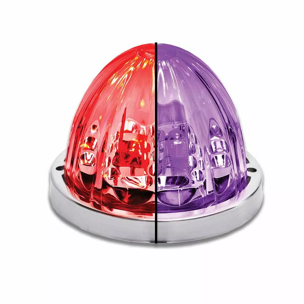 “Starburst” Dual Revolution Red/Purple 19 diode watermelon-style LED turn signal/auxiliary light – CLEAR lens