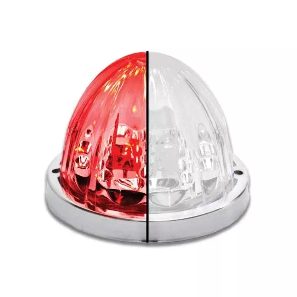 “Starburst” Dual Revolution Red/White 19 diode watermelon-style LED turn signal/auxiliary light – CLEAR lens