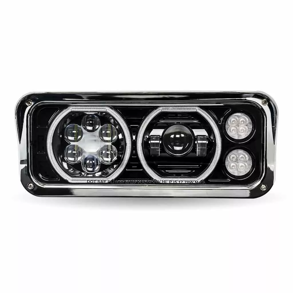 Universal LED Projector Headlight Assembly with Glow Position Halos & Marker LEDs – Chrome (Driver Side)